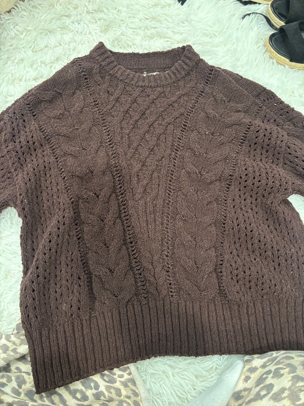Abercrombie & Fitch Cable Knit Crew Sweater - Brown